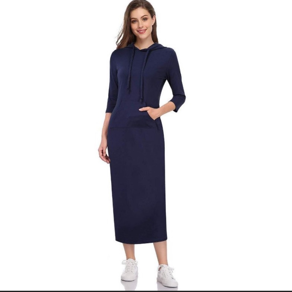 Navy Hoodie Midi Dress | Long Sleeve | Size XL | New with Tags